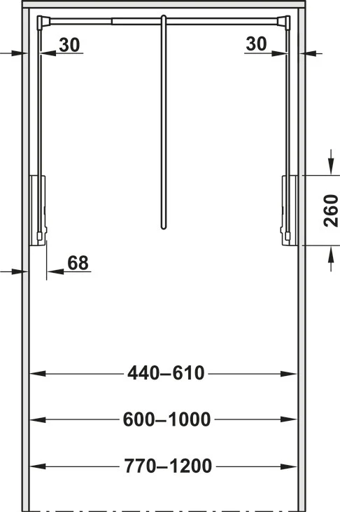 2004 Wardrobe Lift 770-1200mm White/Nickel - By Hafele - Image 3