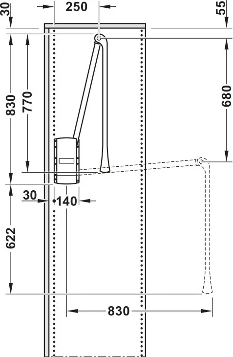 2004 Wardrobe Lift 770-1200mm White/Nickel - By Hafele - Image 4