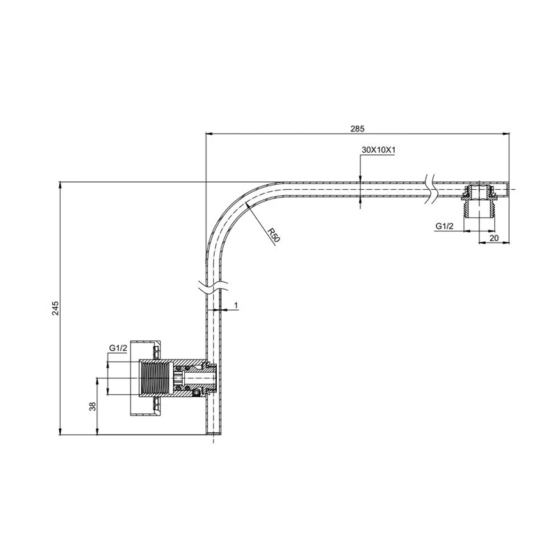 BKS09A Curved Square Shower Arm - Image 3