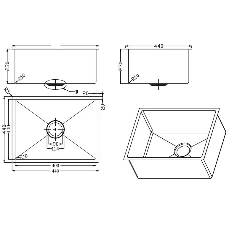 Square Under/Over Mount Sink - Arcko BKR40-B - Image 2