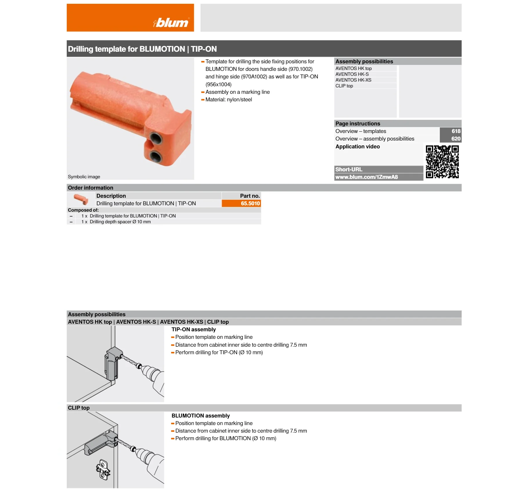 Blum Drilling Template for Tip-On - Blumotion 65.5010 - Image 3