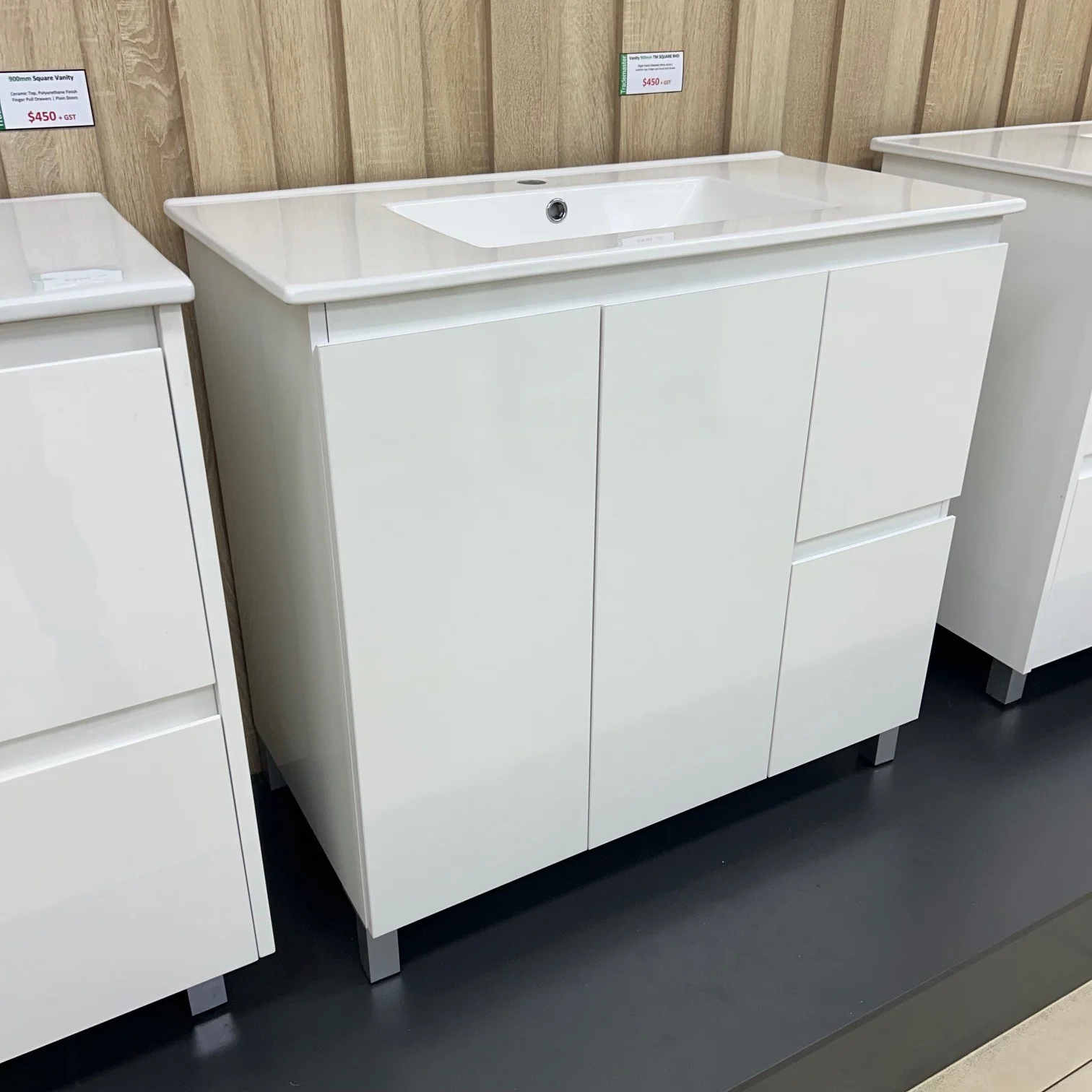 Square White Gloss Vanity 900mm - Right Side Drawers - Image 5