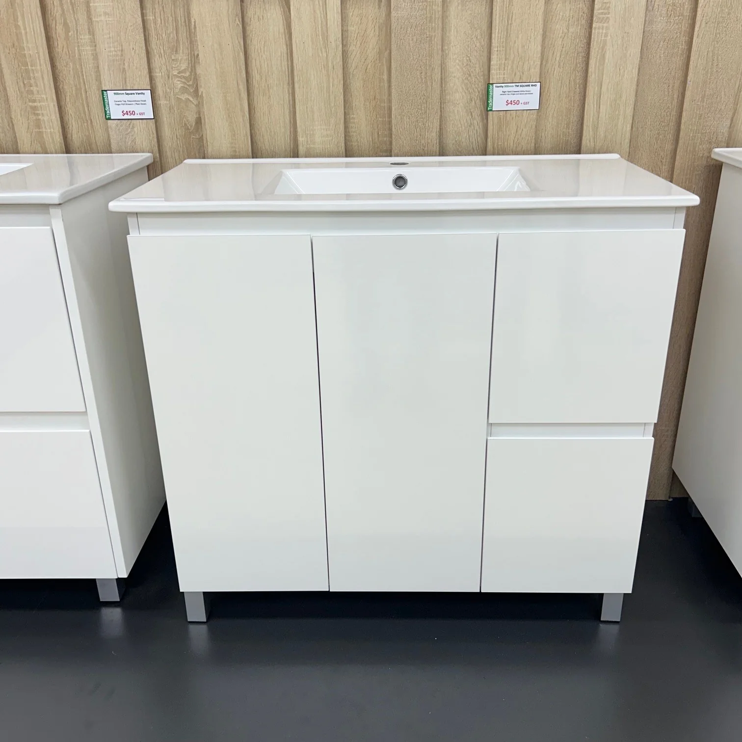 Square White Gloss Vanity 900mm - Right Side Drawers - Image 6